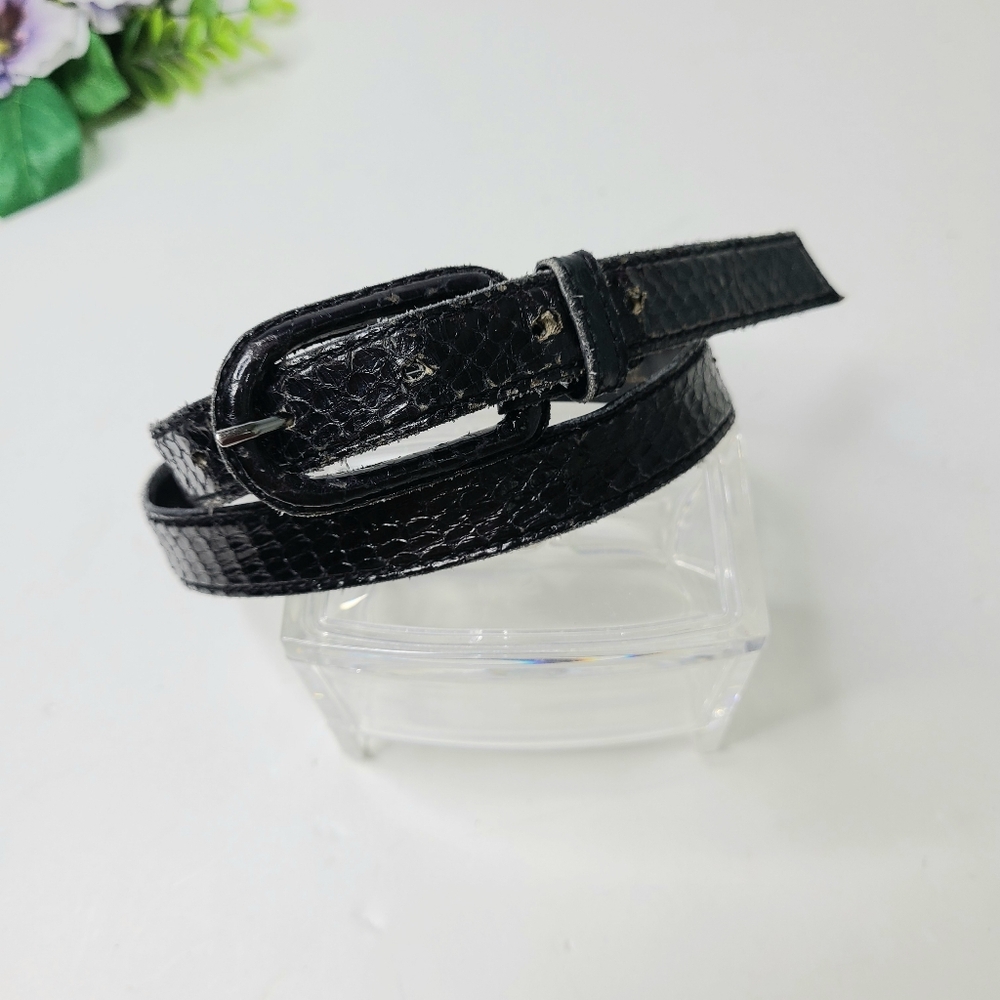 Yves Saint Laurent Black Snakeskin Leather Wrapped Buckle Vintage Belt